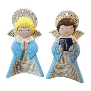 Ceramic Singing Angels Christmas Ornaments Vintage Hand Painted Replacements